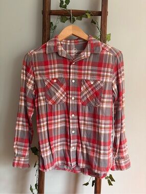 Red and Gray Plaid Button-Down Shirt